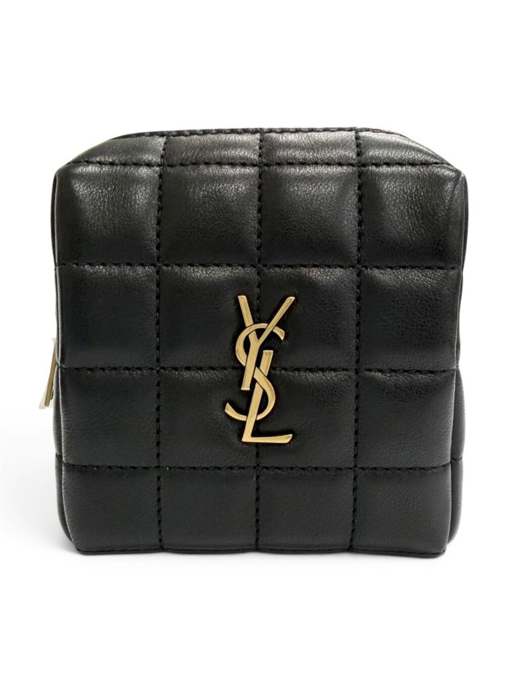 Saint Laurent Paris Cassandra Logo Square Leather Quilted Pouch Black